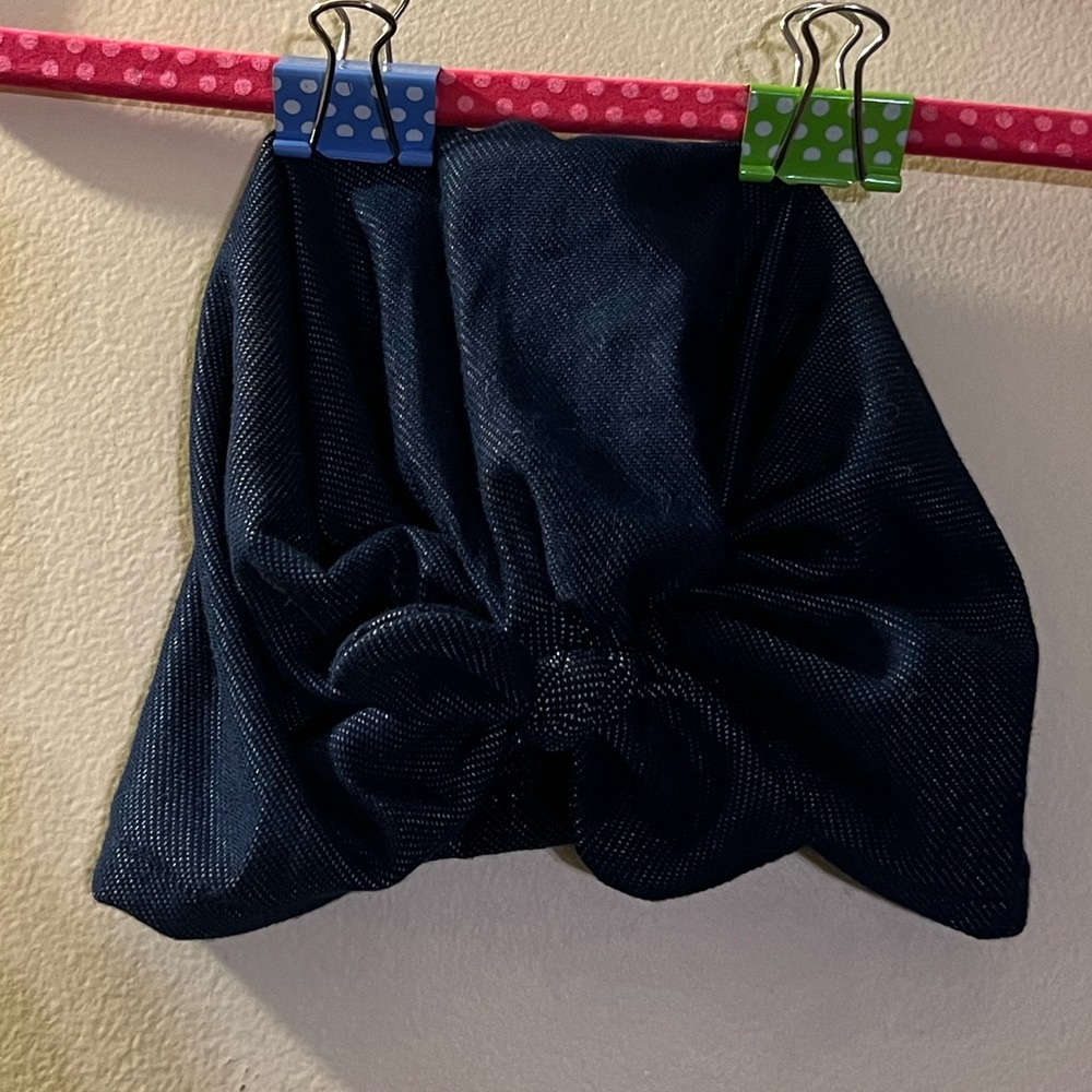 TURBANS FOR TOTS BOW HAT BEANIE TURBAN BABY HEAD WRAP HEADBAND CAP DENIM JEAN